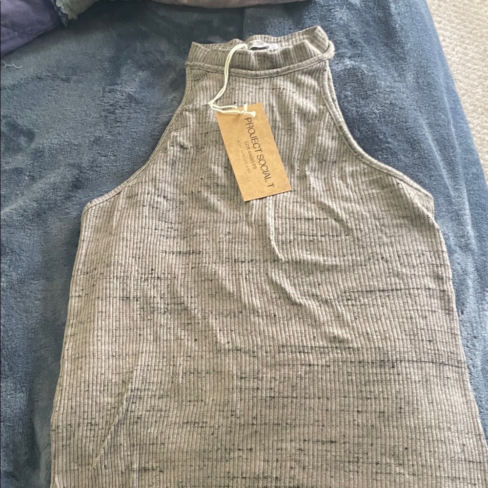 Project Social T Ribbed High-Neck Tank Top - Heather Gray Speckle